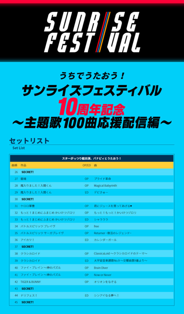 サンライズフェスティバルのセットリストが公開 スクライドやゼーガペイン ゼノグラシアも スパロボ道